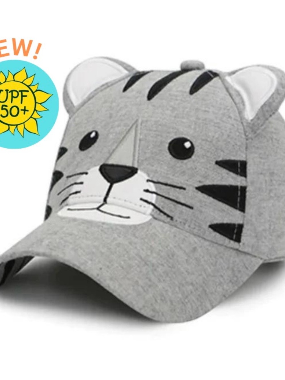 Flapjackkids SPF 50 Cute Grey Cat Face Baseball Cap
